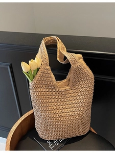 Handmade Woven Straw Tote Bag For Women Large Capacity Summer Beach Shoulder Bag Hollow Out Casual Travel Vacation Handbag
