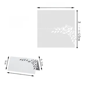 Detailed view of laser-cut rose hollow place cards with 10x10cm dimensions and foldable design