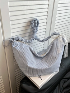 Women Oxford Cloth Dumpling Crossbody Bag Pleated Shoulder Bag With Lace Bow Floral Stripe Heart Pattern Casual Hobo Purse