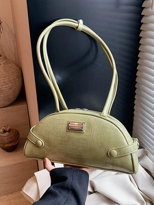 Avocado green crocodile embossed faux leather underarm bag with double slim shoulder straps