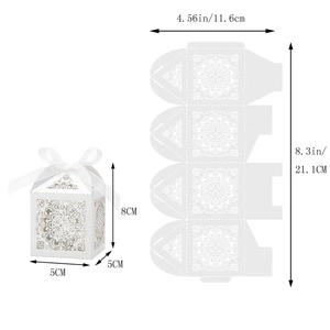Boîte de bonbons mariage découpée au laser avec motif mandala et dimensions 5x5x8cm