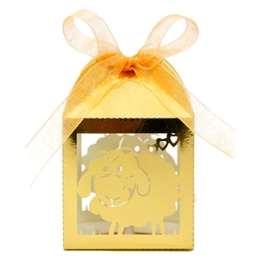 Golden cartoon sheep laser-cut candy gift box with a heart pattern and elegant ribbon bow