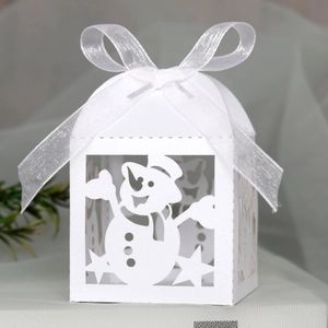 Christmas Snowman Laser Cut Candy Boxes Pearlescent Paper Gift Boxes With Ribbon For Festive Party Decor