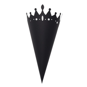 Elegant black crown hollow paper petal cones for wedding party decorations on white background