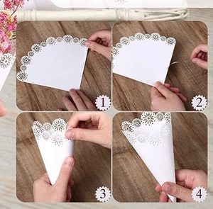 Step-by-step assembly guide for white lace hollow heart wedding paper flower petal cones