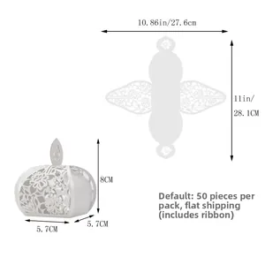 Laser cut white floral candy box dimensions showing folded and flat packaging sizes