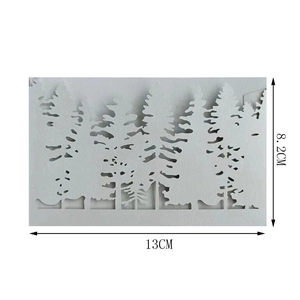 Laser-cut silver Christmas tree greeting card with hollow forest design, 13x8.2cm size