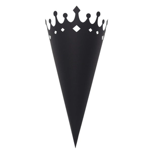 Elegant black crown-shaped paper cone for weddings with decorative hollow laser-cut design