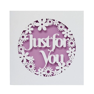 Just for You hollow out greeting card with pink daisies and elegant paper textures