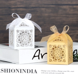Élégantes Boîtes de Faveur en Papier Nacré Découpé au Laser Nœud Ruban Motif Mandala Évidé Mariage Fête Banquet Emballage Cadeau