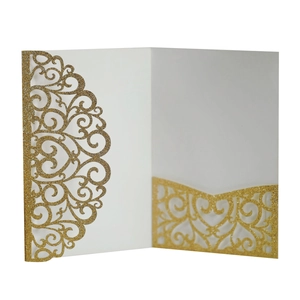 Laser Cut Wedding Invitation Cover Glitzy Shimmer Glitter Invitation Holder Hollow European Flower Invitation Card Sleeve For Wedding Party Engagement Ceremony