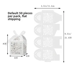 Laserschnitt Hochzeitsbox mit Rosenmuster und Maßen in 3D-Ansicht sowie flacher Verpackung