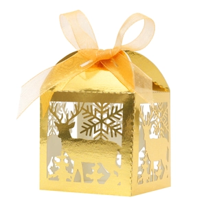 Goldene lasergeschnittene Weihnachts-Geschenkbox mit Rentier-Motiv und eleganter Schleife