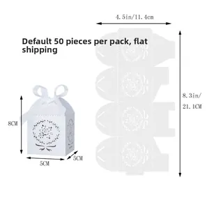 Boîte cadeau blanche découpée au laser 5x5x8cm montrant le plan plat et pack de 50pcs