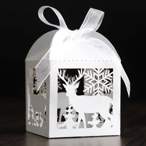 Weihnachten Rentier Schneeflocke Hohl Perlmuttpapier Geschenkbox Mit Band Hochzeit Festival Urlaub Party Süßigkeiten Verpackung