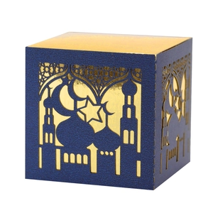 Blue hollow moon and star mosque favor box with golden lining for Ramadan party
