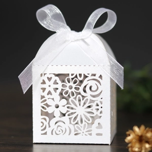 Élégantes Boîtes à Dragées Florales Découpe Laser Avec Ruban Papier Perlé Boîtes Cadeaux pour Mariage Fête Anniversaire Invités