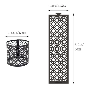 Flat lay showing dimensions for laser-cut hollow gold napkin ring and decorative wrap