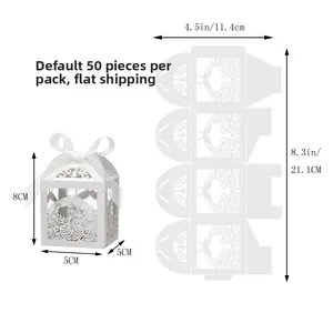 Flat-packed laser-cut peacock pattern white candy boxes with 50pcs set dimensions
