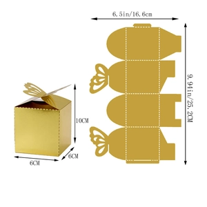 Detailed size guide for gold mirror butterfly candy box with assembly dimensions