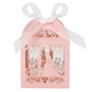 Detailed laser-cut pattern showing a romantic couple and pink textured paper on gift box