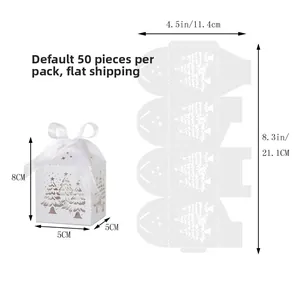 Flache Ansicht und montierte 5x5x8cm Laser-Schnitt weiße Weihnachtsbaum Süßigkeiten Box