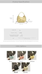 Tableau des dimensions du sac seau à nœud papillon jaune avec cinq options de couleurs