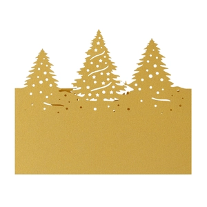 Détail du marque-place découpé au laser avec sapin de Noël en papier kraft doré