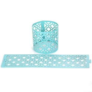 Flat and rolled turquoise hollowed-out paper napkin rings for wedding party decor