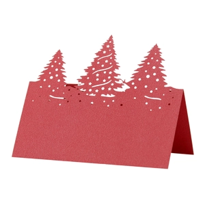 Marque-places de Noël rouges découpés au laser avec motifs de renne et sapins de Noël
