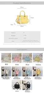 Detailed view of small lychee grain PU leather tote bag with dimensions and multi-color options