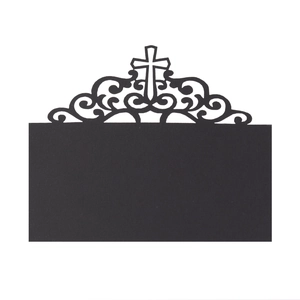 Marque-place noir découpé au laser avec motif croix pour décoration de table mariage
