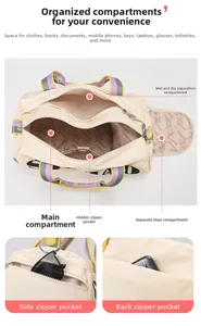 Detail view of large travel bag with wet-dry separation and dedicated shoe compartment