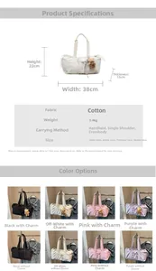 Detailed view of canvas tote bag dimensions 38x22x15cm and available color selection