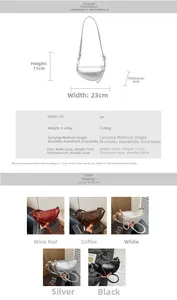 Detailed size chart and multi-color options for the stylish crescent moon crossbody bag