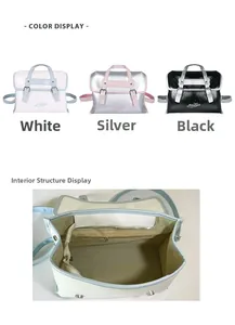 Detail view of large tote backpack showing internal zipper pocket and color options
