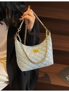 Women Fashion Quilted Diamond Lattice PU Leather Hobo Bag With Chain Strap Turn Lock Small Shoulder Crossbody Bag