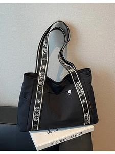 Large Capacity Canvas Tote Bag For Women Fashion Versatile Shoulder Commuter Bag With Printed Wide Strap Zipper Handbag