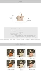 Size chart and technical specifications for the PU leather crossbody bucket bag