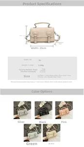Detailed dimensions and color options for the PU leather crossbody bag with double bows
