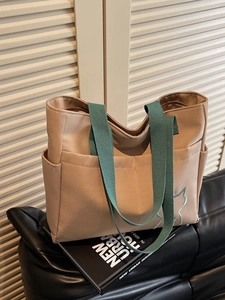 Simple Large Capacity Canvas Tote Bag For Women Cat Embroidery Shoulder Bag Casual Commuter Handbag With Contrast Straps