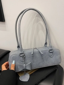 Sac Sous le Bras Vintage Français Motif Crocodile pour Femmes Sac à Épaule en Cuir PU avec Nœud et Pendentif Cœur Grande Capacité