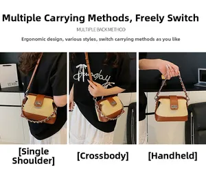 Straw patchwork crossbody bag showing three versatile ways to wear with chain and strap