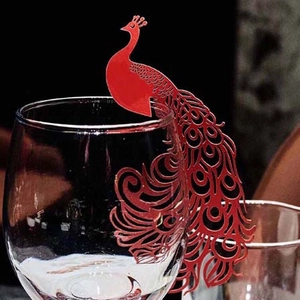 Laser Cut Peacock Glass Cup Place Card Pearlescent Paper Hollow Out Seat Card For Wedding Party Banquet Table Decoration