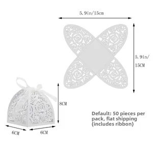 Detailed size guide for laser-cut rose favor box with flat and folded dimensions