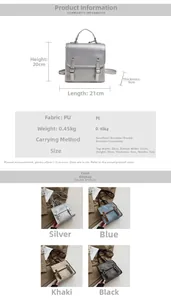 Detailed dimension guide and specifications for the silver PU leather mini backpack