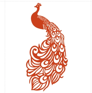 Laser-cut red peacock place card featuring an intricate hollow design for banquet seating