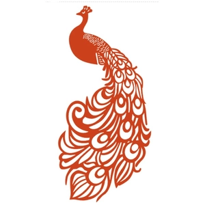 Elegant red peacock laser-cut seat card with intricate hollow patterns for events
