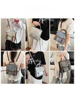Collage of multi-functional vintage backpacks showing diverse carrying styles and colors