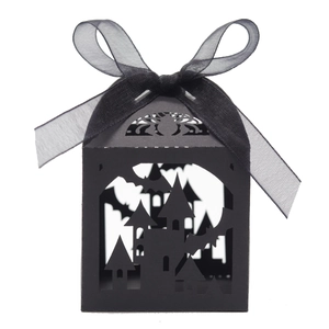 Halloween Hollow Out Castle Bat Spider Web Candy Favor Box Black Laser Cut Cardstock Gift Packaging Box With Ribbon